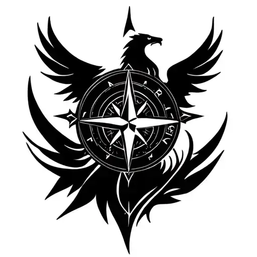 Nordic compass with phoenix rising tattoo design idea