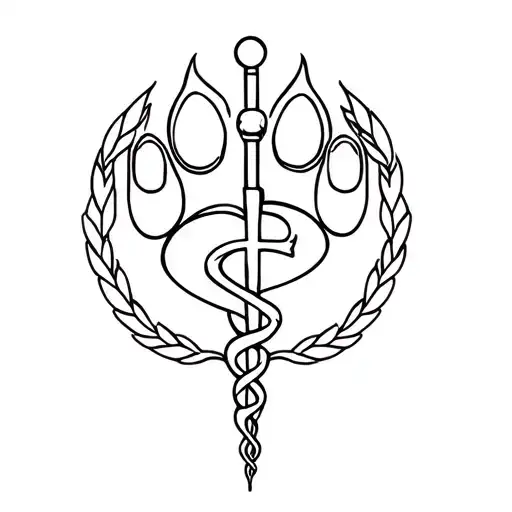 dog's paw surrounded by veterinary caduceus symbol tattoo design idea