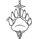 dog's paw surrounded by veterinary caduceus symbol tattoo design idea