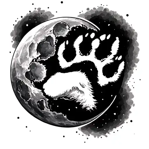 Moon And Paw Print tattoo design idea