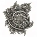 An uroboros tatto with fractals in a minimalist style and geometric. tattoo design idea