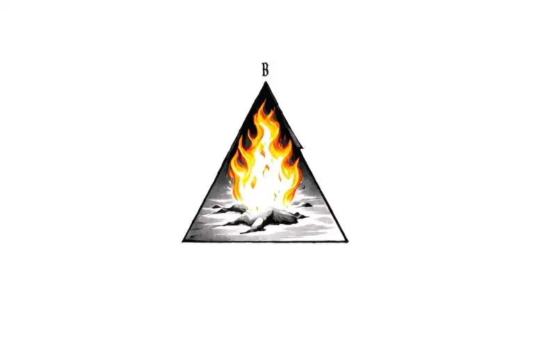 triangle with fire rising inside tattoo design idea
