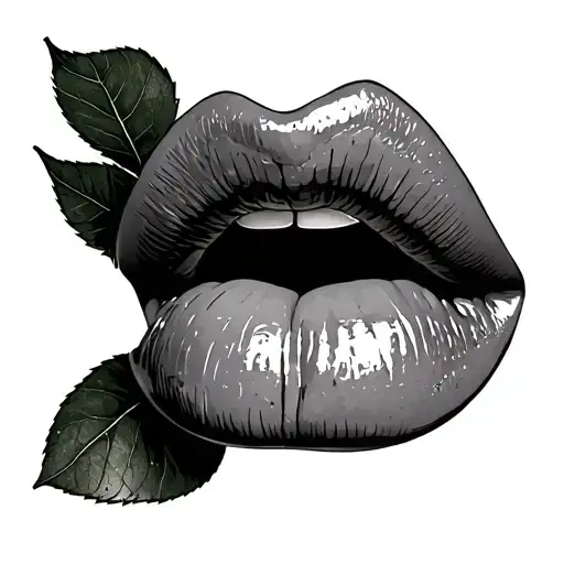 kiss lips bitting cherry tattoo design idea