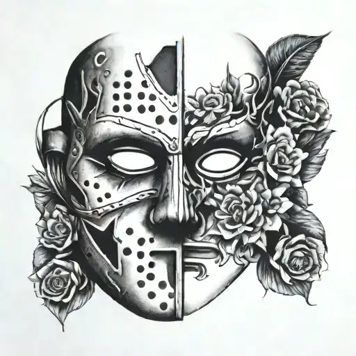 Jason Mask with face shading dark and moody tattoo design idea