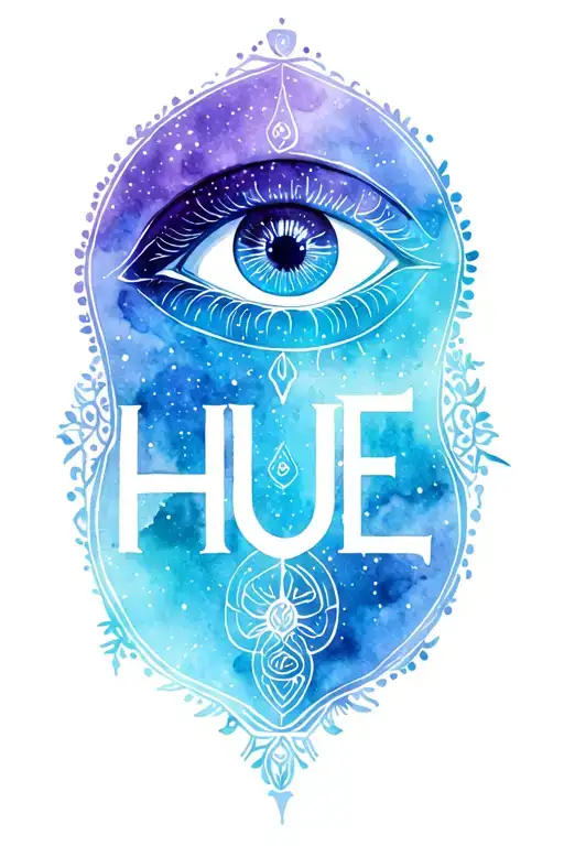 galaxy eye symbol integrated astrological sign with letters HUE engraved tattoo design idea