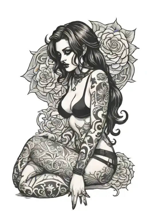 Thick goth girl in thong tattoo design idea