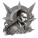 İbrahim Kaypakkaya in front of rising sun  tattoo design idea