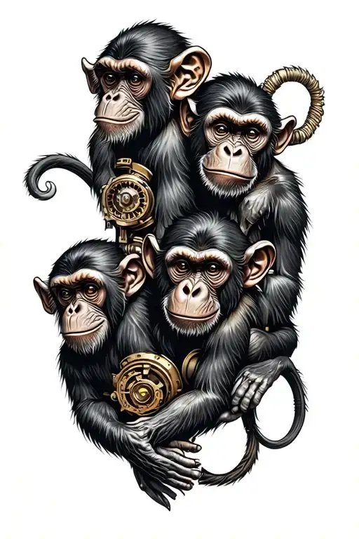 3 monkeys steampunk inspired tattoo tattoo design idea