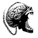 mouth biting chained brain tattoo design idea