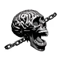 mouth biting chained brain tattoo design idea