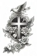 cross with doves and clouds around it luminous points tattoo design idea