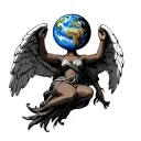 an african american angel holding earth above her head. tattoo design idea