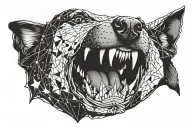 A dog's underbite, teeth only, with the Argo ship and constellations or geometric tattoo design idea