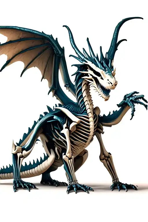 Skeletal dragon with wings outstretched on all fours  tattoo design idea