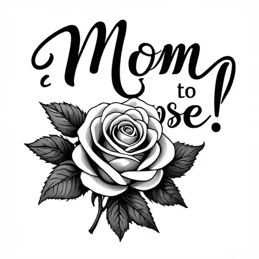 "Mom to Rose!" written in beautiful, fine handwriting, and intertwined with a rose that forms the symbol of infinity. tattoo design idea