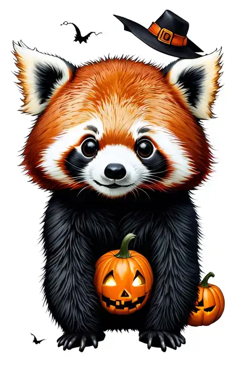 red panda halloween ghost costume halloween themed cute childlike tattoo design  show the pandas tail add pumpkins and b tattoo design idea