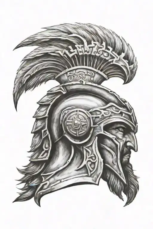 spartan helmet below a lion face tattoo design idea