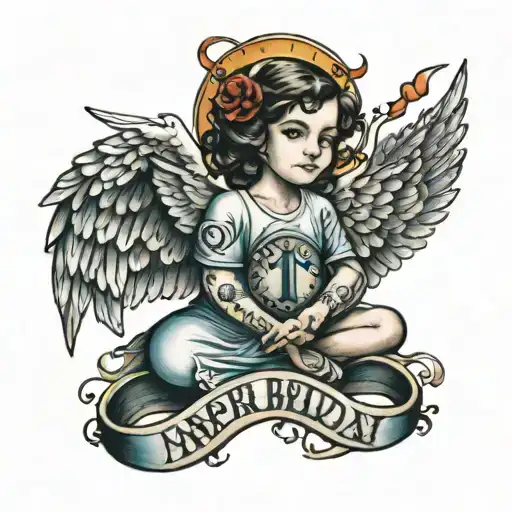 angel with birthday date and taurus month  tattoo design idea