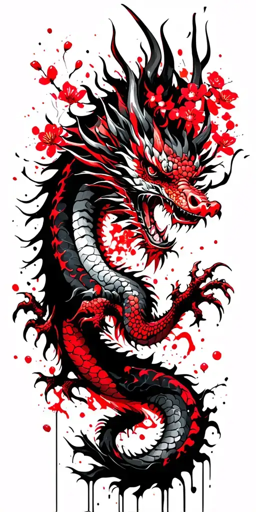 Japanese Dragon surrounded by Cherry Blossoms tattoo design idea