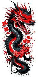 Japanese Dragon surrounded by Cherry Blossoms tattoo design idea