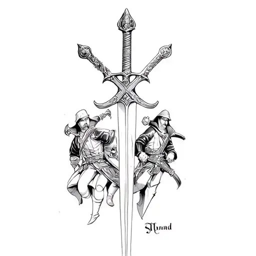 sword and the three musketeers tattoo design idea