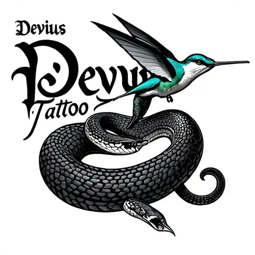 "Devious" snake and humming bird tattoo design idea