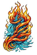 Traditional style water Fire air elements intertwined tattoo design idea