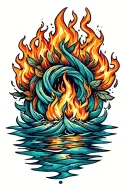 Traditional style water Fire air elements intertwined tattoo design idea