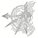 trident and lightning bolt intertwined symbolizing tattoo design idea