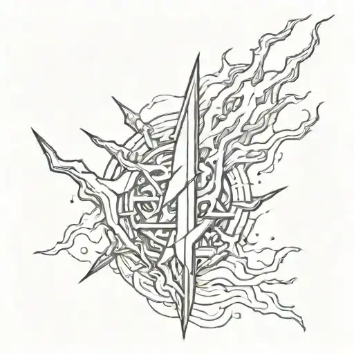 trident and lightning bolt intertwined symbolizing tattoo design idea