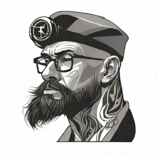 Bald Head with glasses and stubble  tattoo design idea