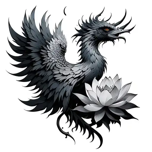 Phoenix Rising From Lotus tattoo design idea