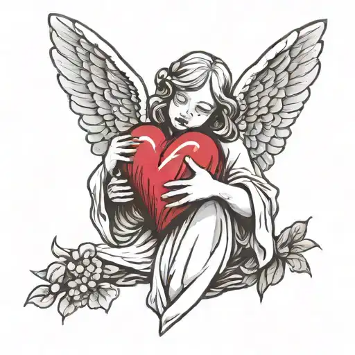 crying angel holding bleeding heart shape tattoo design idea