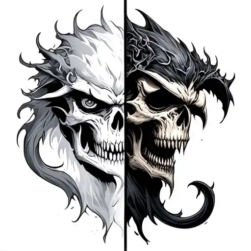 1/2 half good vs evil tattoo design idea
