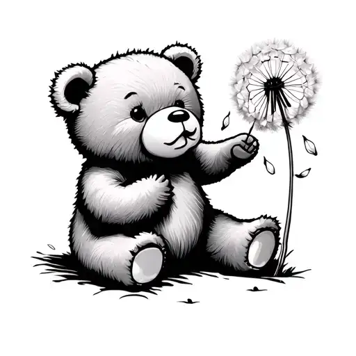 teddy bear blowing dandelion  seeds tattoo design idea
