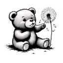 teddy bear blowing dandelion  seeds tattoo design idea