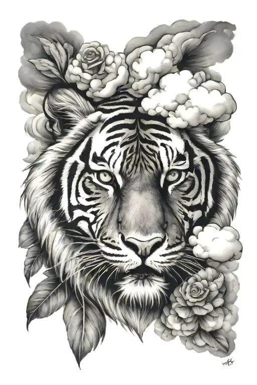 just tiger eye in clouds tattoo design idea
