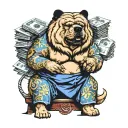 chow chow hustler counting stacks tattoo design idea