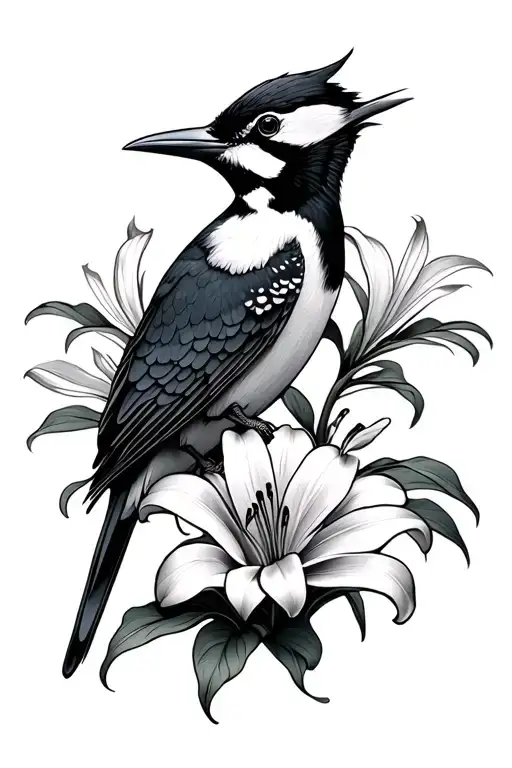 lilies, woodpecker tattoo design idea