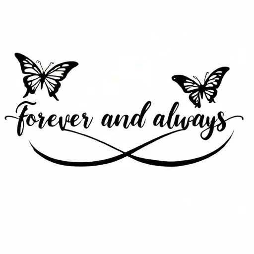 forever and always in infinity symbol with 3 butterflies  tattoo design idea