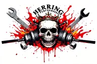 "HERRING PERFORMANCE" SKULL, DAPPER, SUGAR SKULL, TURBOCHARGER, FIRE, WRENCH, SMOKE, CROWN,  tattoo design idea