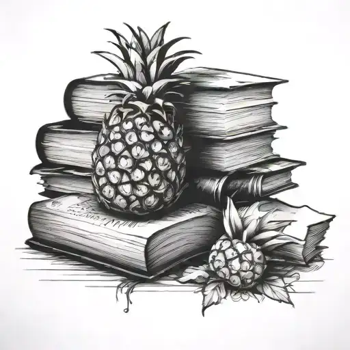 book and pineapple half and half merge together tattoo design idea