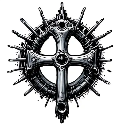 cross made of car parts tattoo design idea
