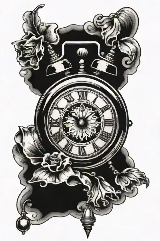 old alarm clock with bells on top view tattoo design idea