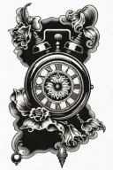old alarm clock with bells on top view tattoo design idea