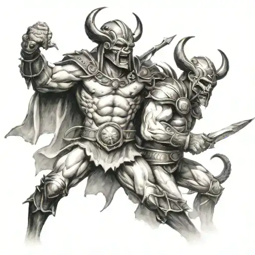 warrior vs demon tattoo design idea