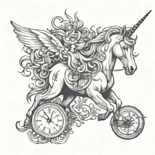 unicorn and clock face tattoo tattoo design idea
