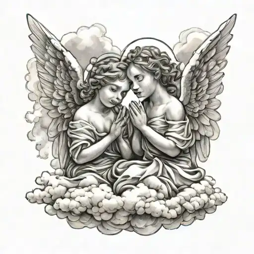 2 angels with clouds around tattoo design idea