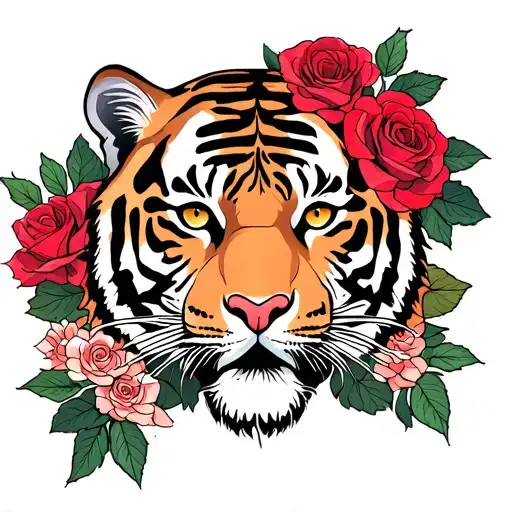 tiger and roses tattoo design idea
