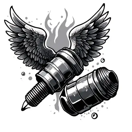 spark plug with wings tattoo design idea